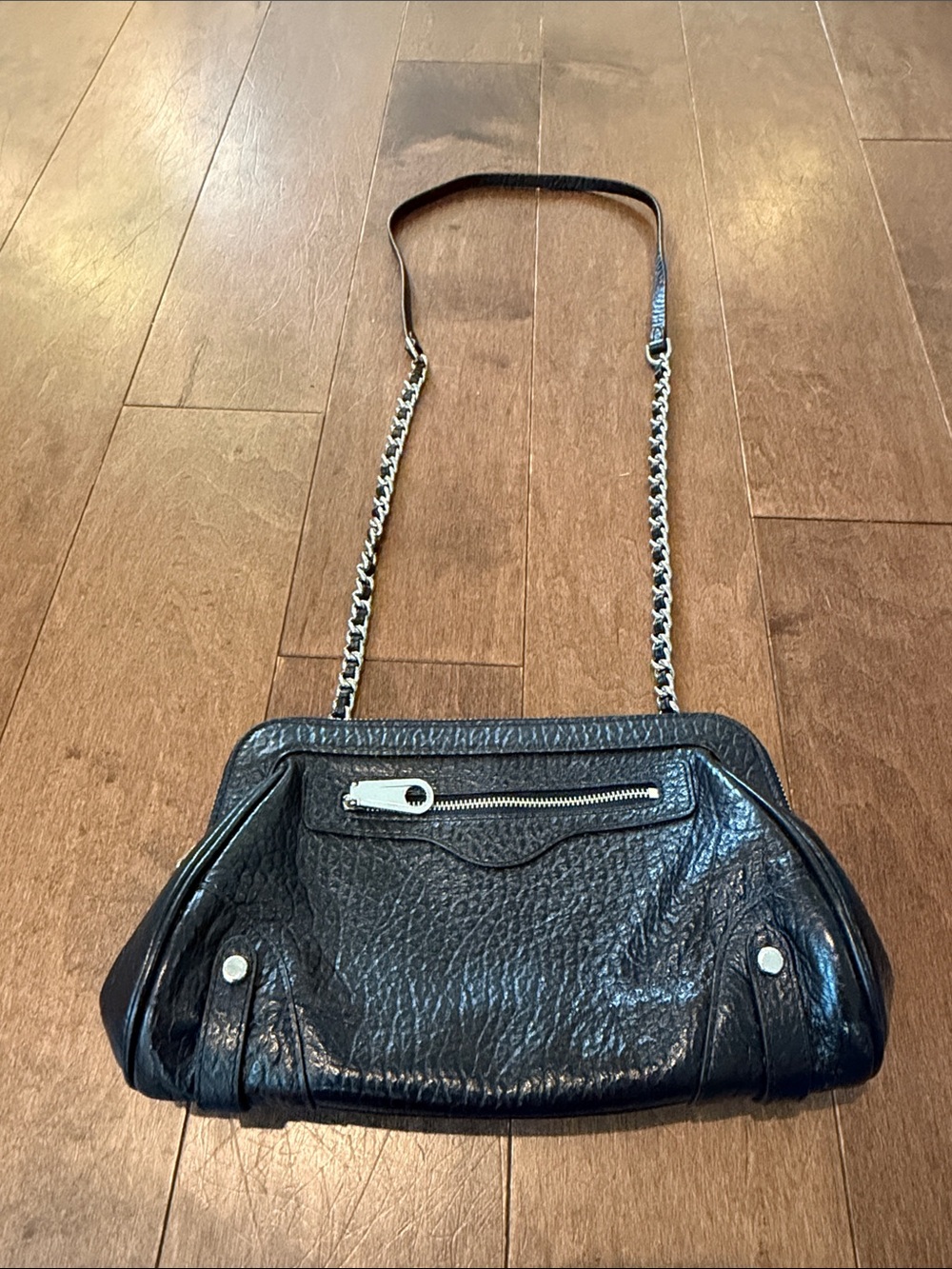 Rebecca Minkoff Black Leather Mason Clutch Purse Bag Crossbody Shoulder Strap